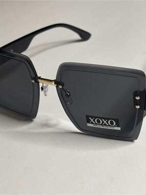 XOXO Women's Black Oversized Square Sunglasses with Gold Bridge